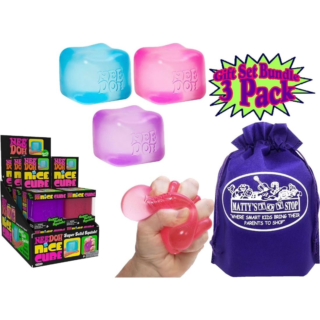 Nice Cube Translucent NeeDoh – 3 Pack (Purple/Pink/Blue